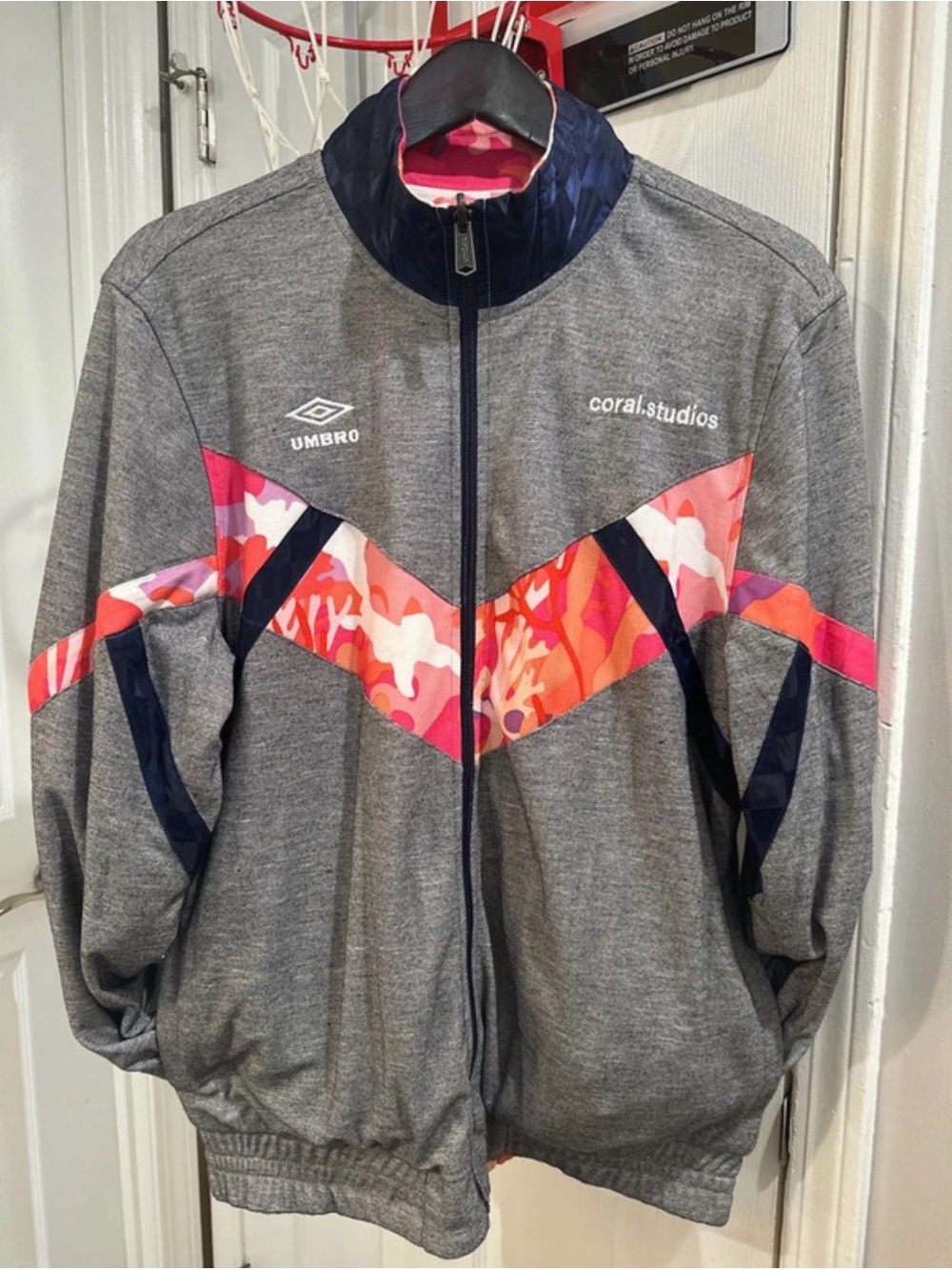 Umbro x coral.studios Kids' Grey Jacket with Pink Camo Accent